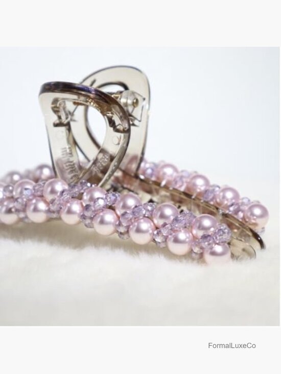 Faux Pearl Hair Claw Clip with Crystal Beads Handmade Strong  display picture 2